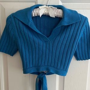 Blue Textured Cotton Candy LA Tie Crop Top